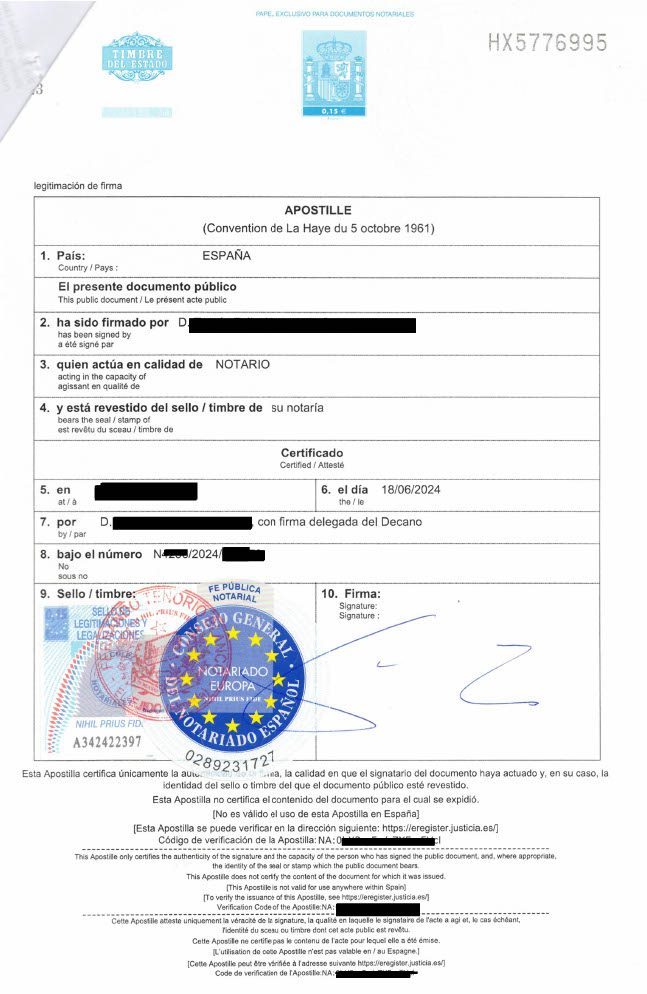 Apostilla Documento Notarial España