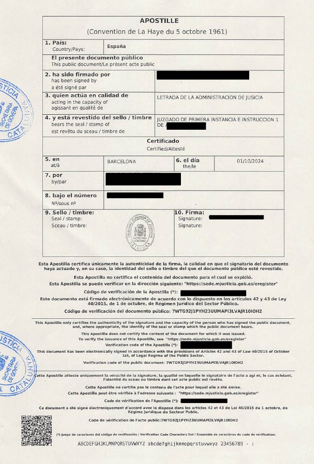 Documento Apostilla de la Haya